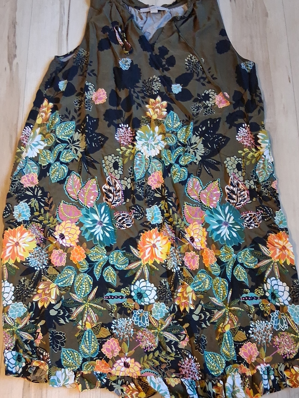 LOFT Olive A-Line Skirt with Multicolor Floral Print